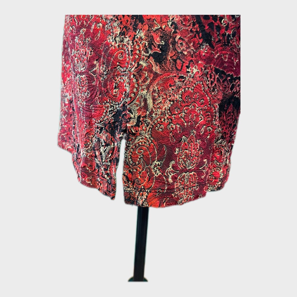 Red Black Paisley Blouse 3/4 Sleeve Top by JM Collection Petite Medium 🌹✨ - Picture 4 of 11